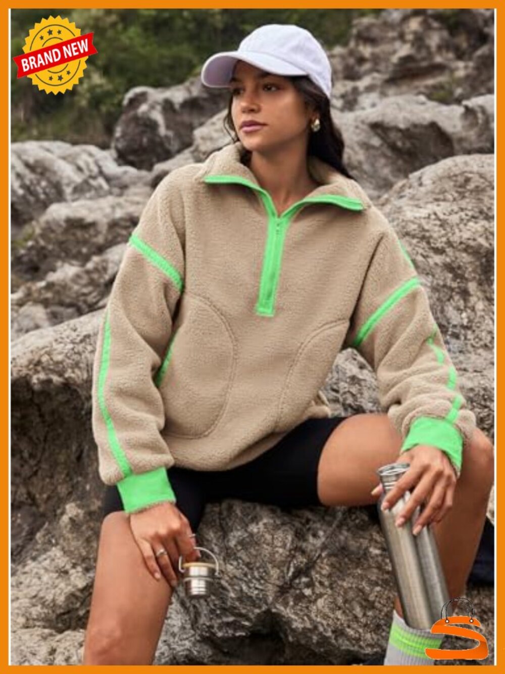 Womens Sherpa Fleece Quarter Zip Pullover Oversized Sweatshirt - Picture 4 of 6